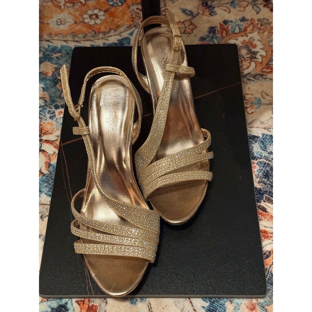 Gold Glitter Strappy Heels Women's Size 9 Evening Party Sandals - Picture 2 of 6